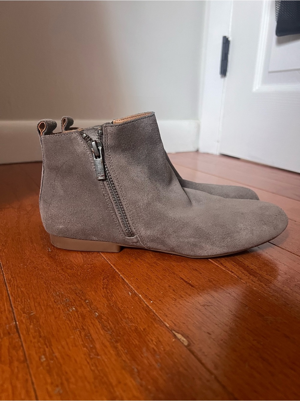 Lucky Brand Gray Suede Ankle Booties with Side Zip